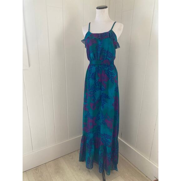 Express Teal & Fuschia Chiffon Maxi Dress, Size XS - Picture 1 of 6